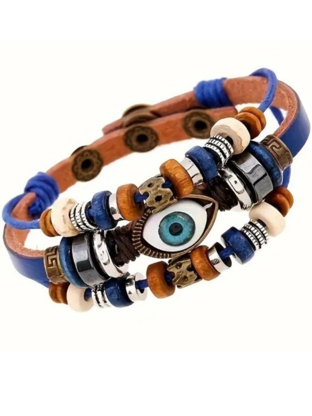 Leather Bracelet Cuff Bangle Layered Boho Beads Thrid Eye Evil Luck Hippie evil